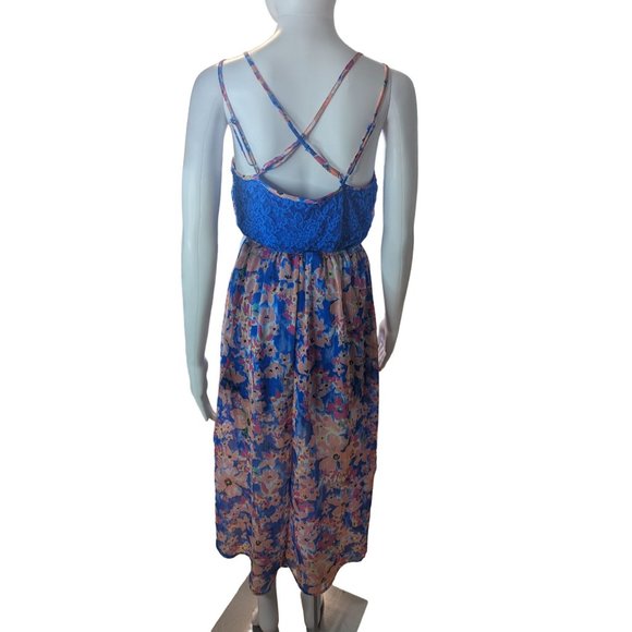 Candie's Women's Y2K High-Low Hem Dress Floral Print Blue Lace Panels sz M - Picture 5 of 11
